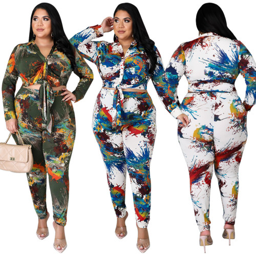 MY851 cross-border women's autumn new mixed dye printed fashion suit Amazon new source manufacturers