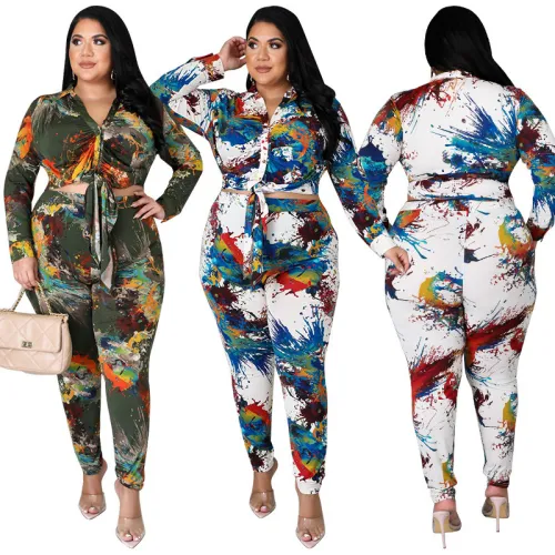 MY851 cross-border women's autumn new mixed dye printed fashion suit Amazon new source manufacturers
