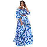 MY963 cross-border Europe and the United States plus size women's summer new sexy one-line collar fashion two-piece skirt