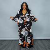 MY895 large size European and American women's spring puffed sleeve printed jumpsuit Amazon source manufacturers direct sales