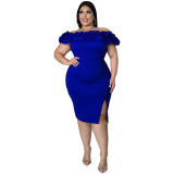 MY979 Europe and the United States fashion plus size women's dress 2022 summer new sexy lotus pile collar bag hip dress dress