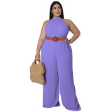 MY987 cross-border large size women's new solid color sleeveless fashion sexy round neck casual romper factory direct sales