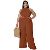 MY987 cross-border large size women's new solid color sleeveless fashion sexy round neck casual romper factory direct sales
