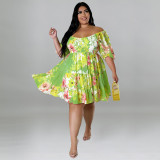 MY965 Amazon cross-border Europe and the United States plus size women's summer new sexy one-shoulder printed dress