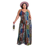 MY705 cross-border large size women's summer new halter print cool summer jumpsuit Amazon new