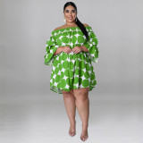MY925 Europe and the United States cross-border plus-size women's short-sleeved one-line collar pull elastic printed polka dot dress new