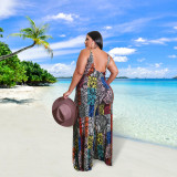 MY705 cross-border large size women's summer new halter print cool summer jumpsuit Amazon new