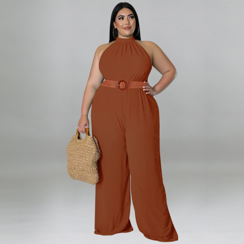 MY987 cross-border large size women's new solid color sleeveless fashion sexy round neck casual romper factory direct sales
