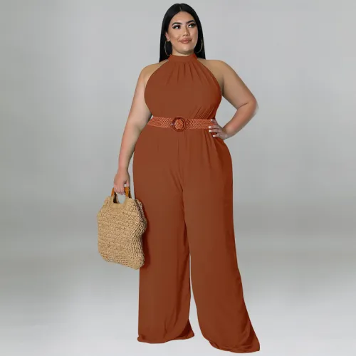 MY987 cross-border large size women's new solid color sleeveless fashion sexy round neck casual romper factory direct sales