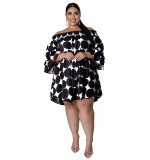 MY925 Europe and the United States cross-border plus-size women's short-sleeved one-line collar pull elastic printed polka dot dress new