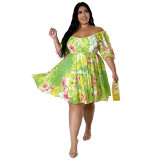 MY965 Amazon cross-border Europe and the United States plus size women's summer new sexy one-shoulder printed dress