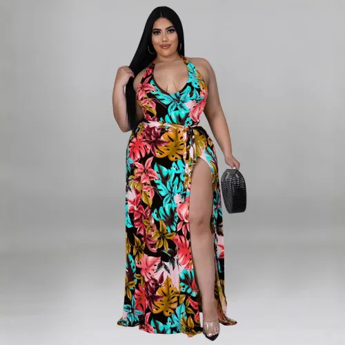 MY918 cross-border large size women's summer new halter jumpsuit plus chiffon coat Amazon new