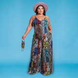 MY705 cross-border large size women's summer new halter print cool summer jumpsuit Amazon new
