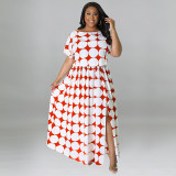 MY968 Amazon source Europe and the United States plus-size women's summer new split pleated print multi-color dress