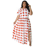 MY968 Amazon source Europe and the United States plus-size women's summer new split pleated print multi-color dress