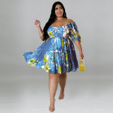 MY965 Amazon cross-border Europe and the United States plus size women's summer new sexy one-shoulder printed dress