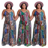 MY705 cross-border large size women's summer new halter print cool summer jumpsuit Amazon new