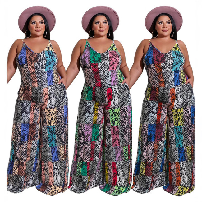 MY705 cross-border large size women's summer new halter print cool summer jumpsuit Amazon new
