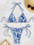 2024 new bikini cross-border European and American foreign trade printed triangle cup pendant sexy bikini swimsuit women