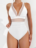 2025 new bikini cross-border European and American foreign trade solid color gauze backless sexy bikini one-piece swimsuit swimsuit