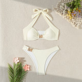 2024 new bikini Europe and the United States cross-border solid color halter starfish sexy backless bikini two-piece swimsuit swimsuit