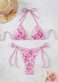 2024 new bikini cross-border European and American foreign trade printed triangle cup pendant sexy bikini swimsuit women