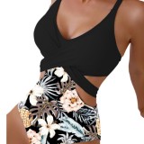 2024 new bikini cross-border European and American print hollow-lace sexy one-piece bikini swimsuit women