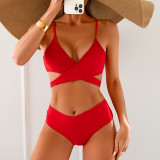 2024 new bikini cross-border Europe and the United States Aliexpress pure color lace-up sexy bikini two-piece swimsuit swimsuit women