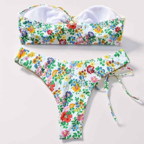 2025 new bikini Europe and the United States cross-border small floral spread breast sexy split bikini swimsuit women