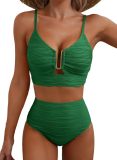 2025 new bikini Europe and the United States cross-border solid color gathering thin high-waisted sexy bikini high-grade swimsuit women