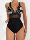 2025 new bikini cross-border European and American foreign trade solid color gauze backless sexy bikini one-piece swimsuit swimsuit