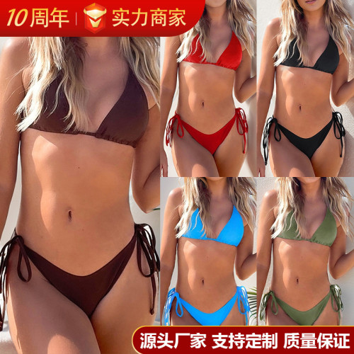 2025 Cross-border Europe and the United States Aliexpress new triangle cup with backless sexy bikini two-piece swimsuit swimwoman