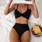 2024 new bikini cross-border European and American foreign trade solid color high-waisted backless sexy bikini two-piece swimsuit swimsuit