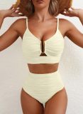 2025 new bikini Europe and the United States cross-border solid color gathering thin high-waisted sexy bikini high-grade swimsuit women