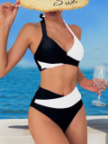 2025 new bikini Europe and the United States cross-border foreign trade hanging neck color high-waisted bikini separate swimsuit women's swimsuit