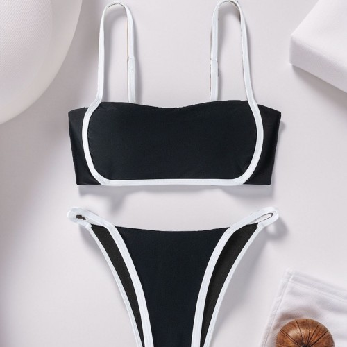 2024 new bikini cross-border European and American foreign trade color matching belt sexy low-waist bikini two-piece swimsuit swimsuit