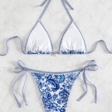 2024 new bikini cross-border European and American foreign trade printed triangle cup pendant sexy bikini swimsuit women