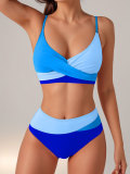 2024 new bikini cross-border European and American foreign trade solid color color high-waisted sexy bikini two-body swimsuit swimsuit