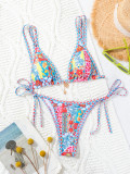 2024 new bikini cross-border European and American foreign trade printed triangle cup pendant sexy bikini swimsuit women