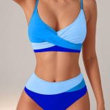 2024 new bikini cross-border European and American foreign trade solid color color high-waisted sexy bikini two-body swimsuit swimsuit