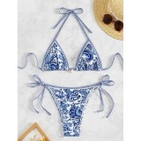2024 new bikini cross-border European and American foreign trade printed triangle cup pendant sexy bikini swimsuit women