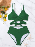 2024 new bikini cross-border Europe and the United States Aliexpress pure color lace-up sexy bikini two-piece swimsuit swimsuit women