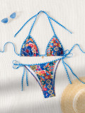 2024 new bikini cross-border European and American foreign trade printed triangle cup pendant sexy bikini swimsuit women