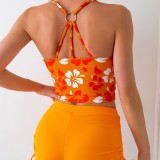 2024 New cross-border European and American Tankini printed high-waisted boxers conservative bikini two-piece swimsuit swimsuit