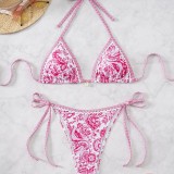 2024 new bikini cross-border European and American foreign trade printed triangle cup pendant sexy bikini swimsuit women