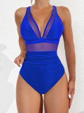 2025 new bikini cross-border European and American foreign trade solid color gauze backless sexy bikini one-piece swimsuit swimsuit
