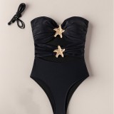 2025 new European and American foreign trade cross-border solid color halter top two wear sexy one-piece bikini swimsuit women