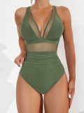 2025 new bikini cross-border European and American foreign trade solid color gauze backless sexy bikini one-piece swimsuit swimsuit