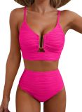 2025 new bikini Europe and the United States cross-border solid color gathering thin high-waisted sexy bikini high-grade swimsuit women