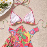 European and American foreign trade 2025 new floral triangle cup print strap sexy bikini three-piece Aliexpress swimsuit